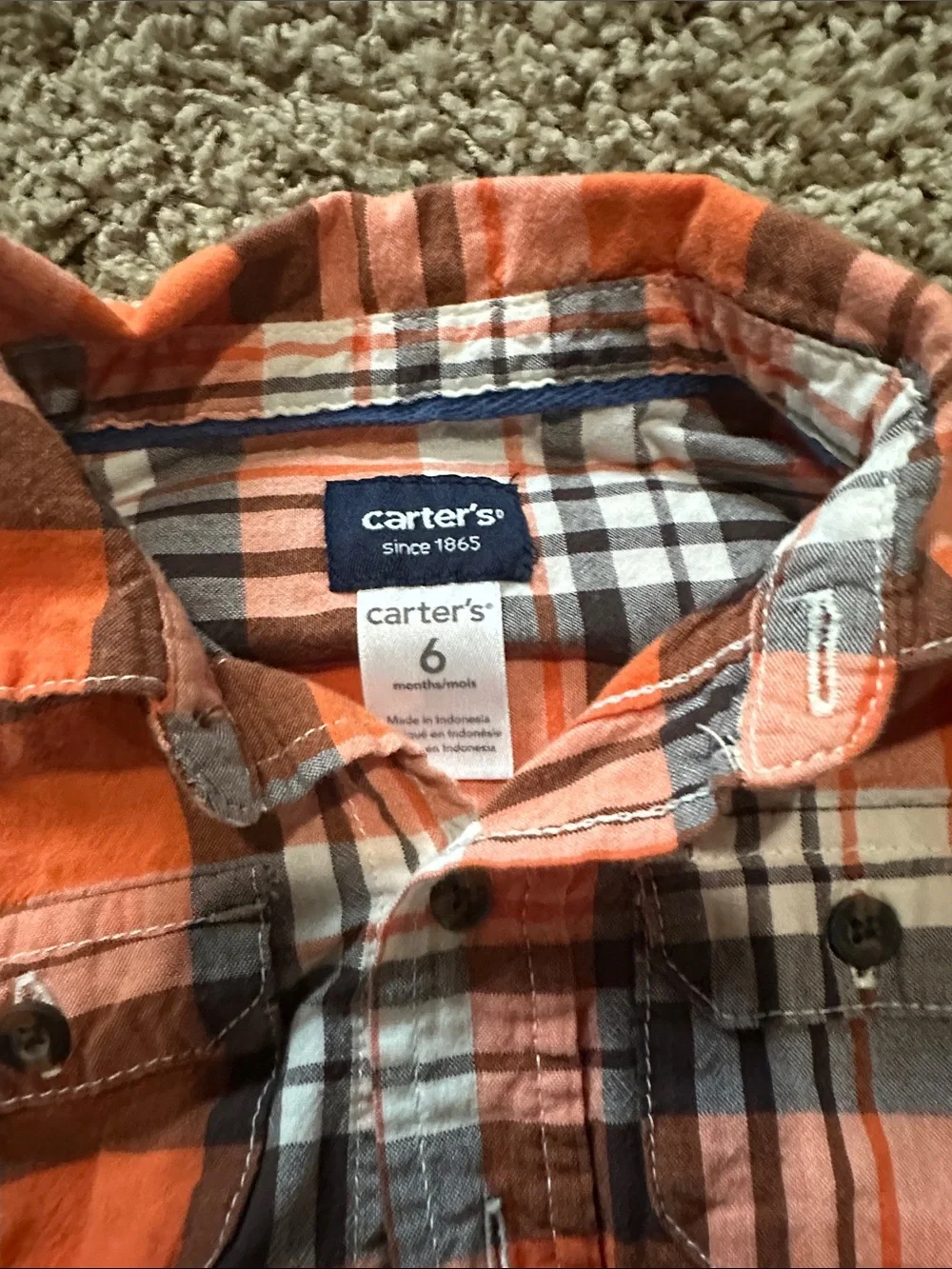 Carter's Orange, White & Brown Plaid Layered-Look Button Shirt
